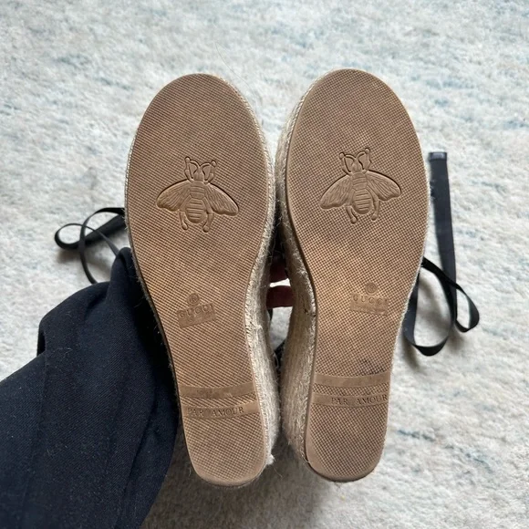 Gucci Charlotte Marmont Espadrilles Platform Wedge Heels Black Leather 8.5/9 - Picture 4 of 11